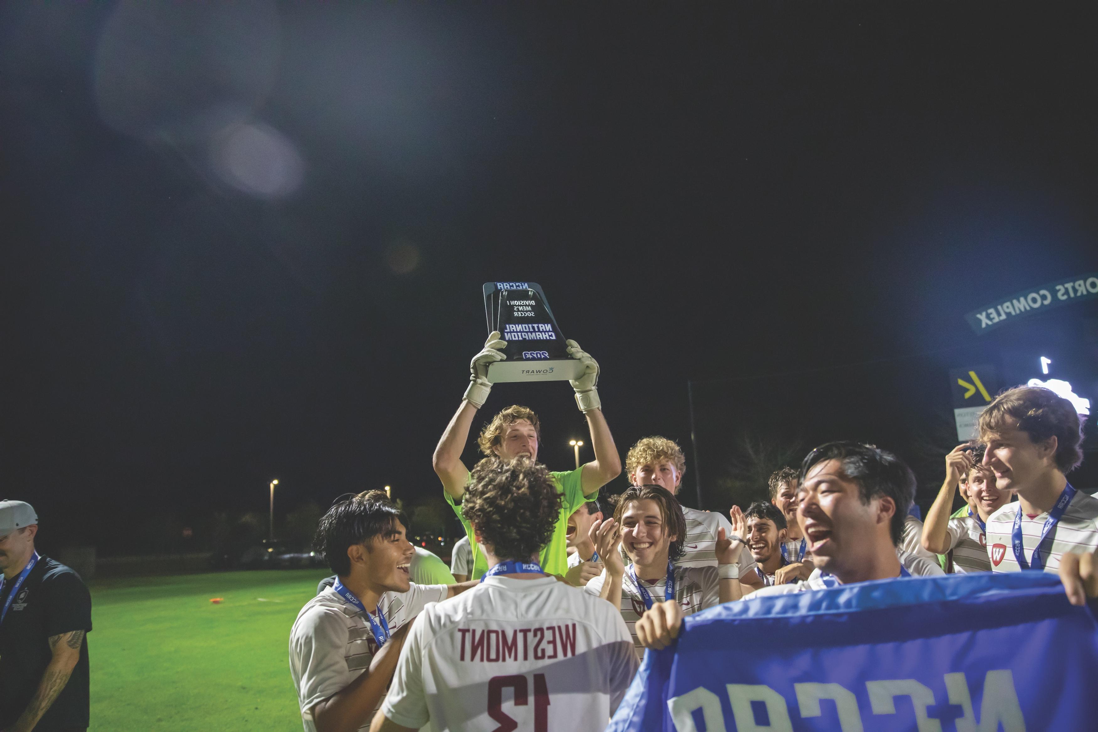 Westmont men's soccer team celebrates